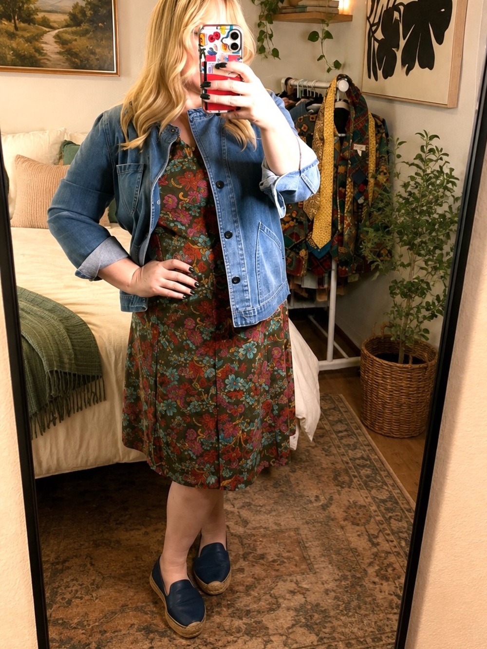Knit T-shirt Floral Midi Dress D&Co short sleeve a line casual pullover multi